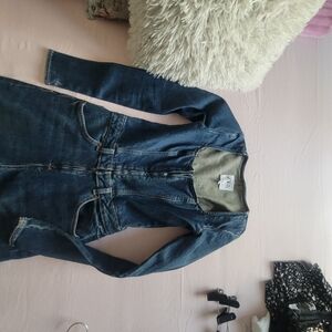 Zara Dark Blue Denim Overalls Jumpsuit